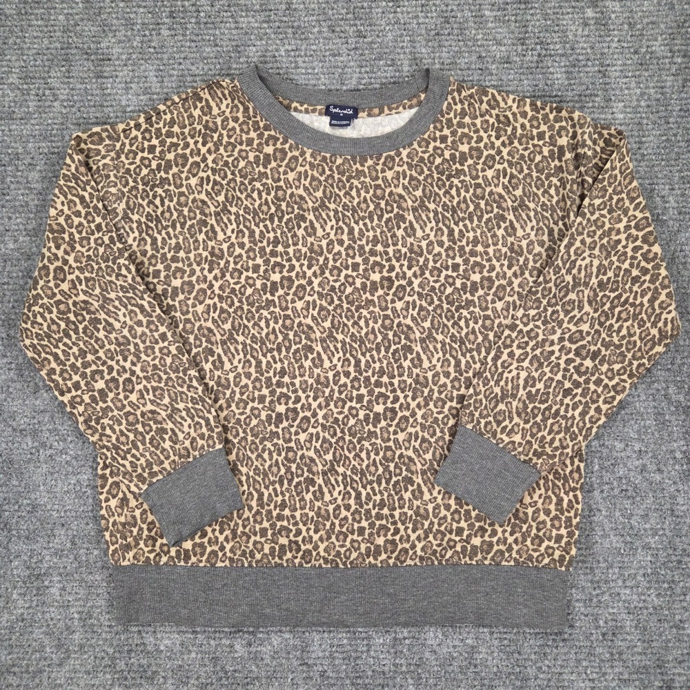 Splendid Leopard Print Sweatshirt Womens Medium Brown Grey Crewneck Pullover